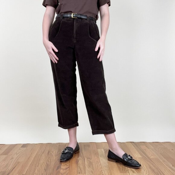 Vintage Corduroy High Rise Waisted Cropped Trousers Preppy Academia Fall Pants - Picture 6 of 6